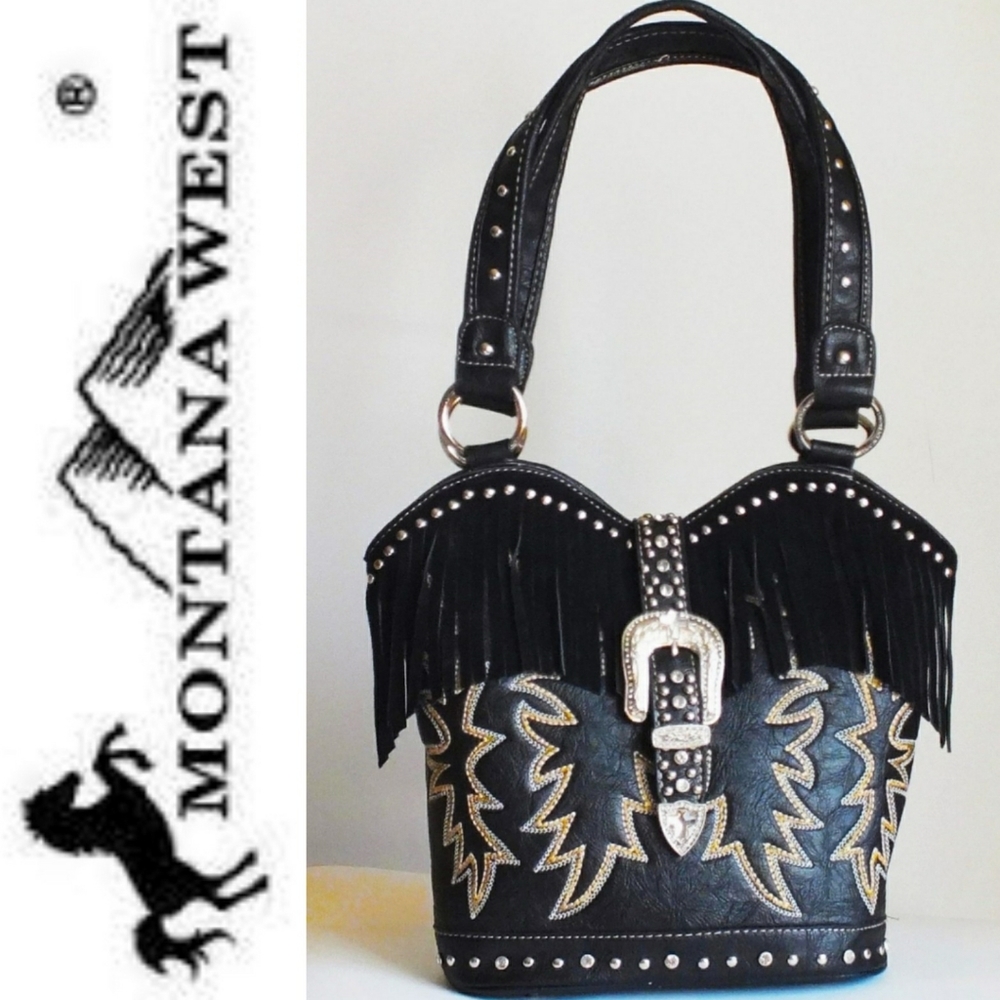 Western Bling Stud & Fringe, Vegan Leather Bag